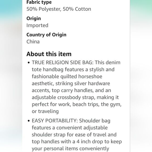 True Religion Quilted Horseshoe Modern Denim Tote Bag - Picture 9 of 16